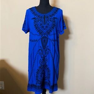 Lucky Brand blue embroidered & beaded boho dress